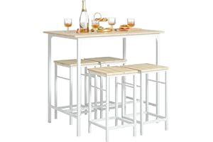 SoBuy Juego de Mesa Alta para Comedor, Conjunto Bar con 4 Taburetes, Mesa de Cocina Moderna Ideal para Espacios Reducidos, OGT11-WN