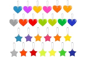 ETELIAR 26 Ciondoli Catarifrangenti per Bambin, Catarifrangenti di Sicurezza a Forma di Cuore, Catarifrangenti a Forma di Stella per Borse Scolastiche, Passeggini