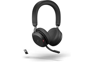 Jabra Evolve2 75 Auriculares Estéreo Inalámbricos para PC con tecnología de 8 micrófonos-Auriculares de Doble Espuma y Cancelación de Ruido Activa, Adaptador Bluetooth USB-A-Para MS Teams-Negro