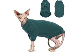 Katzinst Sphynx - Vêtement pour chat - Respirant - Sans poils - Avec manches - Pull à col roulé - Pour Cornish Rex, Devon Rex, Peterbald, vert, S