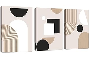 FAJERMINART 3 Pcs Moderni metà secolo Linee geometriche Quadri Stampa su Tela Con Cornice, Nordic Bianco Marrone Quadro Pittura su tela poster da parete Decorazione Murale Soggiorno Camera da letto 30x40cmx3