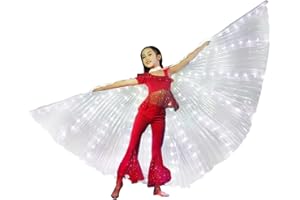 Erthree LED Wings Kids Belly Dance Isis Wings Light Up Angel Wings Butterflies Wings Glow Stage Wear Performance Costume with Telescopic Stick for Carnival Halloween Christmas Party Cosplay(White)