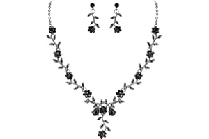 GKAOPI Wedding Jewellery Set for Women Flower Leaf Gorgeous Crystal Necklace Dangle Earrings for Wedding Engagement Party Bridal Bride Bridesmaid Prom Jewellery Sets