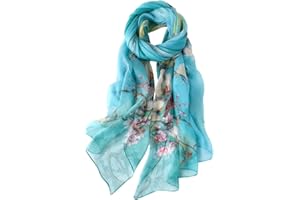 STORY OF SHANGHAI Women's Mulberry Flower Print Large Silk Shawl Scarf Wraps 68 * 43 Inches