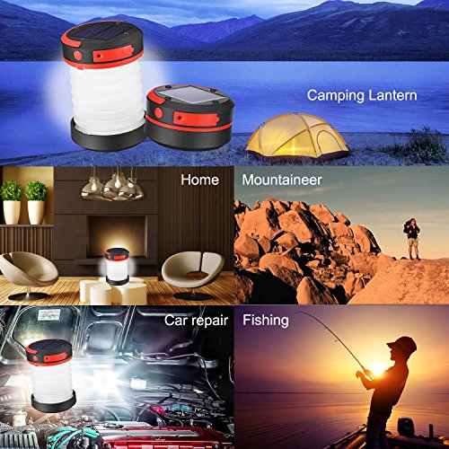 Liqoo® LED Campinglampe Solar Campingleuchte Camping Zelt Laterne Wasserdicht Faltbar Tragbar Zusammenklappbar Taschenlampe mit SOS und Power Bank Funktion, mit USB und Solarpanel aufgeladen - 6