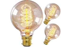 ONEPRE Pack of 3 Vintage Edison Light Bulb BC B22 Bayonet 60W Dimmable Retro Filament Light Bulb Spiral G80 Globe Style Decorativ Edison Bulb Warm White