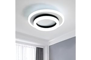 SENQIU Moderna Lámpara de Techo LED, 24W 2700LM Plafón LED Techo Redondo Negro, Plafones de Techo Modernos Acrílico para Dormitorio, Salon, Cocina, Baño, Pasillo, Blanco Frío 6500K, 20CM