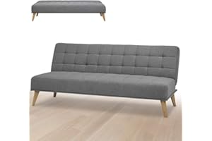 BAKAJI Divano Letto Clic Clac 3 Posti Struttura in Legno Rivestimento in Tessuto Trapuntato Imbottito Piedini Letto a Scomparsa Dimensione 180 x 86 x 81 cm (Grigio scuro)