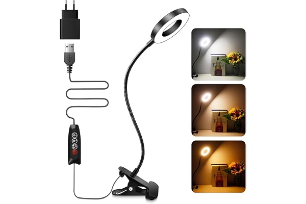 Lampe de Bureau Noire avec Pince et Adaptateur, 48 LED Tattoo Lampe, 3 Couleur et 10 Intensite, LED Lampe USB Flexible, Clip Lampe de Lecture au Lit Enfant, Lampe Pince pour PC Travail
