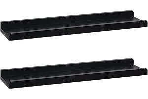 PHOENANCEE 60cm Solid Wooden Picture Ledge Shelf, Photos Display Shelf, Long Decorative Floating Shelves With Lip For Living Room,Kitchen,Bedroom, Set of 2, Black
