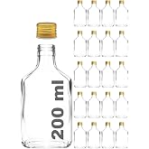 Afracam 200 ml Yassı Şeffaf Cold Brew Şişesi Altın Metal Kapaklı 200 cc Soğuk Kahve Cam Şişe 20 Adet