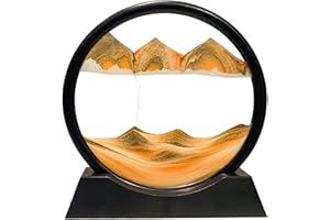 YUOMIKER Pittura di Sabbia Che scorre - Pittura di Vetro Rotonda a Clessidra 3D, Cornice di Flow Sabbia Immagine in Movimento, Paesaggio Dinamica Art Decorazione Regalo per Casa Ufficio（Giallo, 7 Pollici）