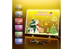 SUNWUUN Led Zeichenbrett mit 7 Farben, Acryl Notiztafel mit Ständer, 30 * 20cm Transparente Leuchtende LED Schreibtafel, Abwischbar, Maltafel für Notizblöcke, Schreibblöcke, Memos