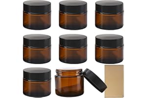 SPORWAY Tarros de Cristal Ámbar - Set de 8 Recipientes Cosméticos de 50 ml, Botes Rellenables con Tapa y Forro para Cremas, Lociones y Ungüentos