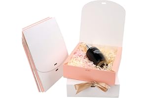 24PCS Gifts Boxes with Lids, Chostky Present Kraft Paper Gift Box with Lids Bow Ribbon Gift Boxes 17 * 17 * 5cm Square Presentation Present Box for Party Birthday Wedding Holiday (white+pink)