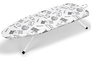 ‎DUWEE Duwee Deska do Prasowania na Stół, Mała Deska do Prasowania z Haczykiem do Przechowywania, Składane Nogi, Pokrowiec Odporny na Ciepło, 92 x 34 cm, Nadrukiem