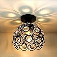 KEPHTH Semi Flush Mount Ceiling Light - Small Crystal Chandelier Hallway E27 Black Metal Modern Light Fixture for Entryway Bedroom Porch Kitchen(Bulb Not Included)