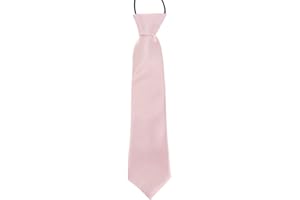 SUPGOD Boys Pre-Tied Ties. Satin Plain Coloured Childrens Ties. Elasticated. 22 Colours Available. Handmade. Wedding, School, Fashion (Light Pink, Boys Tie)