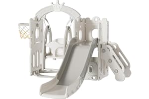 SUTTONBEBE Toboganes Independientes para Bebés y Juegos de Columpios Toboganes de Pie Libre para Niños con Columpios Centro de Actividades Infantiles Juegos de Toboganes para Jardines (Tower-White)