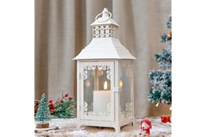 JHY DESIGN Farolillos Decorativos para Velas de 37,5 cm de Alto Estilo Vintage, candelabro de Metal para Eventos en Interiores y Exteriores, Fiestas y Bodas (Blanco)