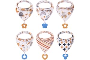 vuminbox Baby Bandana Drool Bibs 6-Pack and Teething Toys 6-Pack Made with 100% Organic Cotton, Super Absorbent and Soft Unisex
