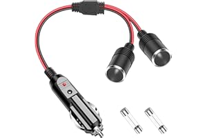 Range Tour Car Cigarette Lighter Splitter Adapter 2 Sockets, Multi Plug Outlet Extension Cord 12V-24V Dual Female Socket Automotive Replacement Cigarette Lighter 2-Way Splitter Y-Adapter with 15A Fuse