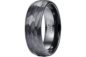 VAKKI 4/6/8mm Black Brushed Hammered Tungsten Carbide Rings for Men Women Engagement Wedding Bands Domed Style Comfort Fit Size J 1/2 to Y
