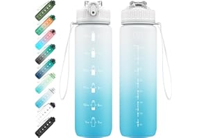 EYQ 1L Water Bottle, 1 Litre Water Bottle with Straw, 32oz Leak-Proof Motivational Sports Drinks Bottle with Time Marker