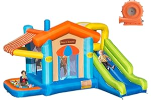 Ballsea Bouncy Castle, Inflatable Bounce Castle House with Blower for Kids Age 3-8, Sweet House Design 3.35 x 2.8 x 2.06m