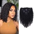 Liwihas Curly Clip In Extension Human Hair 3C 4A Kinky Curly Clip Ins Full Head for Black Women Brazilian Remy Human Hair Natural Color 8Pcs with18clips 120g/Set (14 inch, curly wave)