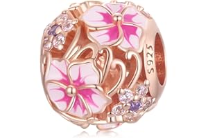 SHIYU Breloque Charm cerise pour bracelets Pandora, breloque fleur de cerisier rose en argent sterling 925 plaqué or avec zirconium cubique, cadeau de bijouterie pour femmes et filles.