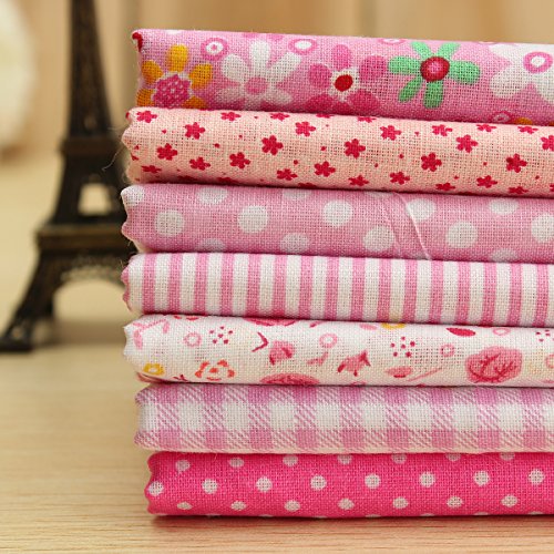 KING DO WAY 7 Stueck Baumwollstoff Rosa Stoffpakete Patchwork Stoffe Baumwolle Stoffreste Paket Rosa 50x50cm - 2
