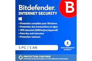 Bitdefender Internet Security 2025 | 1 Appareil | 1 An | PC | Code d’activation par email | Renouvellement Automatique