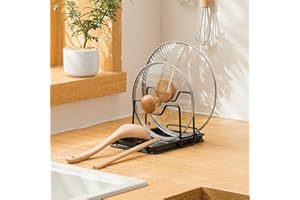 STARRY G Repose-ustensiles de cuisine avec tapis d'égouttement, repose-cuillère de cuisine avec support de couvercle, support de couvercle de casserole double couche résistant à la chaleur, support de