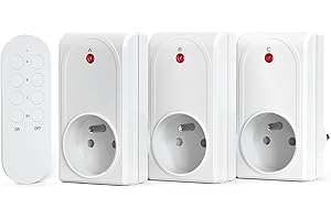SURNICE Prise Programmable Telecommande sans Fil, 3 Prises Électriques et 1 Télécommande, Portée 80M, Fonction All on All Off, 230V, 1 Piles CR2032 Gratuite