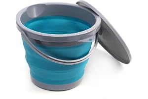 Foldable Collapsible Bucket with Lid (5L), Portable and Lightweight Design for Camping, Outdoor Fishing, Cleaning & Gardening, Durable PP & PTE Materials, Easy to Use & Store for Outdoor Activities