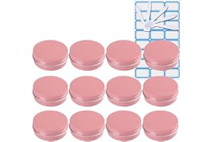 ZEOABSY 10 Pièces 10 ML Vide Rose Pots en Aluminium Cosmétiques Pot Canettes Bocaux Conteneurs 10ml for Fait Main Bougies Crème Baume Voyage, 5X cuillère, 1x Étiquettes