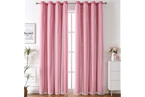Nyescasa Verdunklungs Vorhänge Kinderzimmer Vorhang Doppellagige Gardienen mit Höhlen Sterne mit Voile Ösenschal für Wohnzimmer Schlafzimmer Mädchen Dekoschal 2er Set 270x150cm(H×B) Rosa