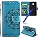Produktbild Galaxy J3 2017 Europäische Version Hülle,MoreChioce Retro Blau Halbmandala Muster Bookstyle Kunstleder Handytasche Klappbar Stand Flip Case Etui Inner TPU Back Cover Protective Brieftasche Wallet Case Magnetische mit Kartenfach Standfunktion und Taljereep für Samsung Galaxy J3 2017 / J330 Europäische Version + 1x Blau Stylus Stift