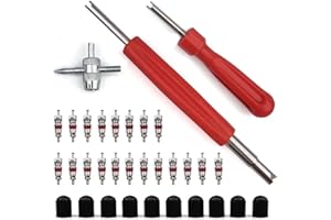 LYFUND Reifenventil Set Reifenventilentferner mit Doppel und Einzelkopf Ventilkernwerkzeug, Reifenreparatur Werkzeug, 1 * 4 Wege Ventil Werkzeug, 10 * Reifenventil Kappen, 20 * Ventilkern