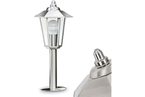 ‎HOFSTEIN HOFSTEIN Sockelleuchte Moskau, Außenwegeleuchte aus Metall/Glas in Edelstahl gebürstet/Klar, Wegeleuchte im Antik/Retro/Vintage-Design für Garten, Außenbereich, Hof, Terrasse, 44 cm, E27, IP44