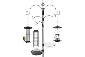 wildtier liebe Vogel Futterstation aus wetterfestem Metall, Höhe 235cm, Schwarz - Komplettset inkl. Vogeltränke und Futterteller für Mehlwürmer Körner Erdnüsse, Vogelbad