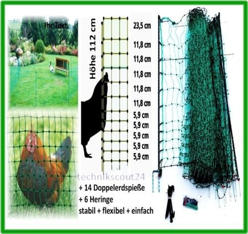 grüner Gartenzaun 50 m x 112 cm Hühnerzaun + 14 Pfähle Hühner-Zaun Geflügelzaun Garten - 7