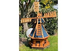 DARLUX dekorative Garten-Windmühle aus Holz kugelgelagert Braun Größen (Blau XXL)