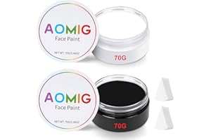 Aomig Farby do ciała, 70 g, wegańskie farby do malowania ciała, dla dorosłych i dzieci, nadają się do prania, farba do twarzy, makijaż dla dzieci, biały + czarny
