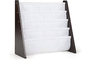 Humble Crew Dziecięcy drewniany regał na książki z 4 kieszeniami, espresso i biały 63,4 x 27 x 69,8 cm Espresso/biały WO595