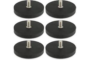 MVT GmbH Neodym Magnete Scheiben mit Gewinde - Gummierte Magnetscheibe - M8 Außengewinde 22KG Stark 66mm - Gummi Magnet Rund zum Schrauben [6 Stück], Schwarz