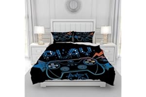 Leleyouzer Set di Biancheria da Letto Gamepad 200x200 cm,Set di Copripiumini da Gioco Stampati in 3D,1 Copripiumino e 2 Federe 50×75 cm
