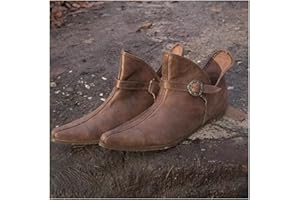 DAWUDE Mittelalterliche Schuhe Renaissance Herren Wikinger Ritter Prinz Schuhe Vintage Schnalle PU Leder Stiefel Kurze Flache Schuhe Cosplay Piraten Kostüm,Braun,45