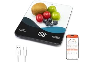 AIMILAR Smart Kitchen Scale - 10kg/22lb Bluetooth Food Scale with Nutritional Calculator, Calorie Counting, Tare Function, USB-C Rechargeable, in g/lb:oz/oz/ml, LED Display, Tempered Glass
